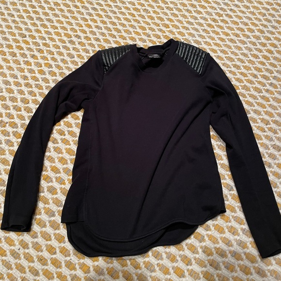 Black Zara long sleeve shirt with faux leather epaulettes. Size Us M - Picture 1 of 2